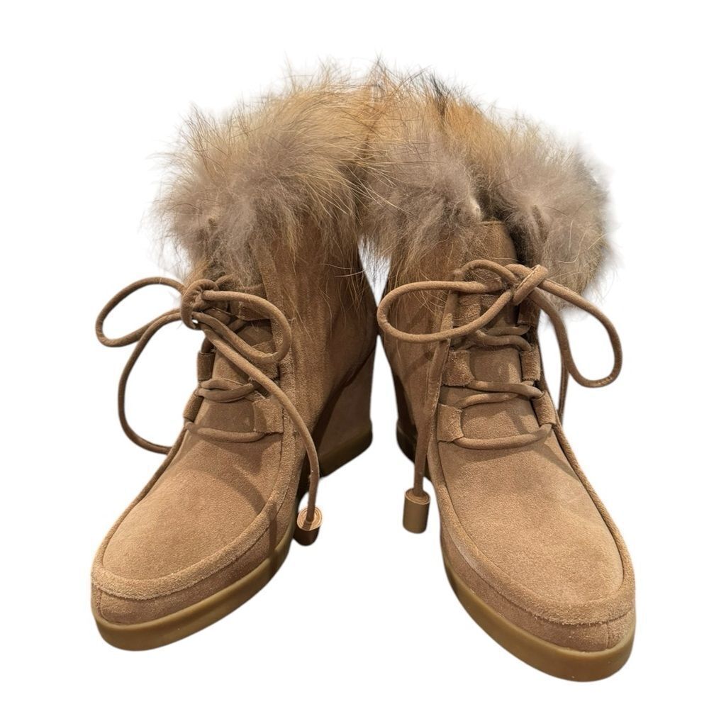 Cecelia New York Women's Holly Chestnut Tan Suede Fur Platform Ankle Booties 8